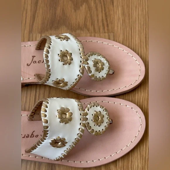 Jack Rogers Nantucket White & Gold Leather Sandal, Women's 5 - NWT/NWB - Picture 9 of 12